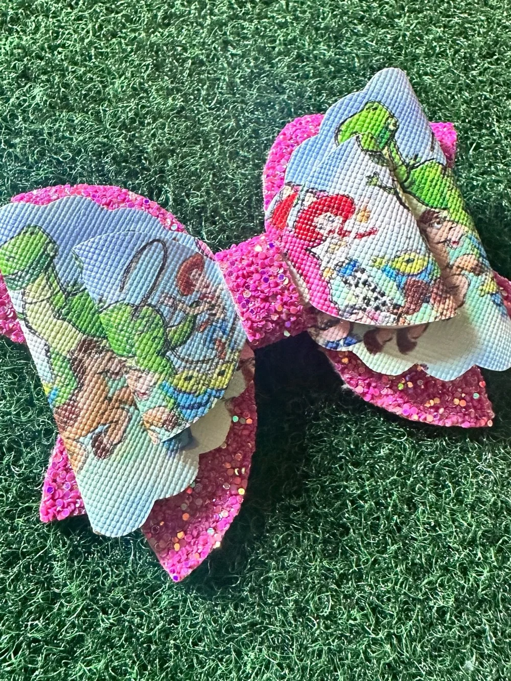 Kids Pink Glitter Toy Story Bow Hair Clip